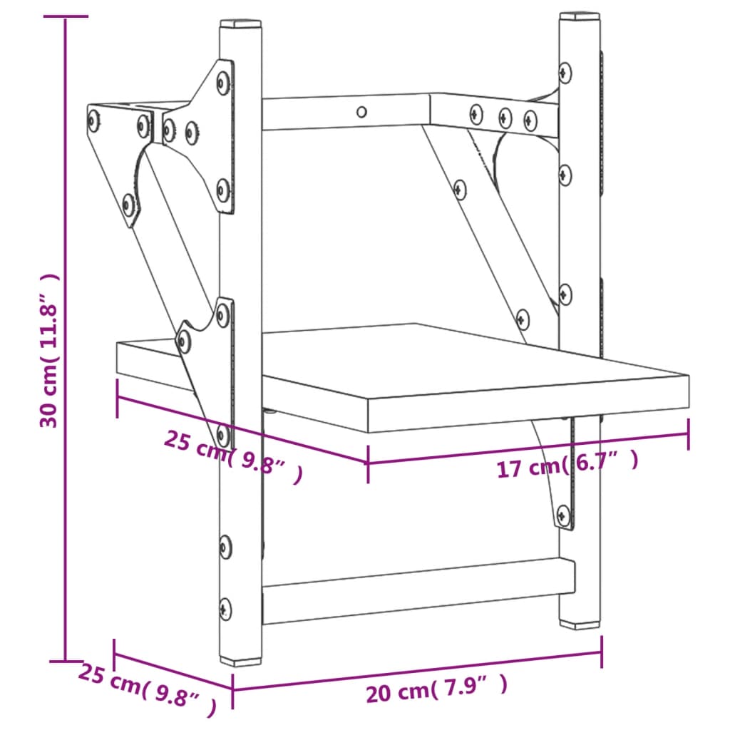 Wandschappen met stangen 2 st 20x25x30 cm bruin eikenkleur