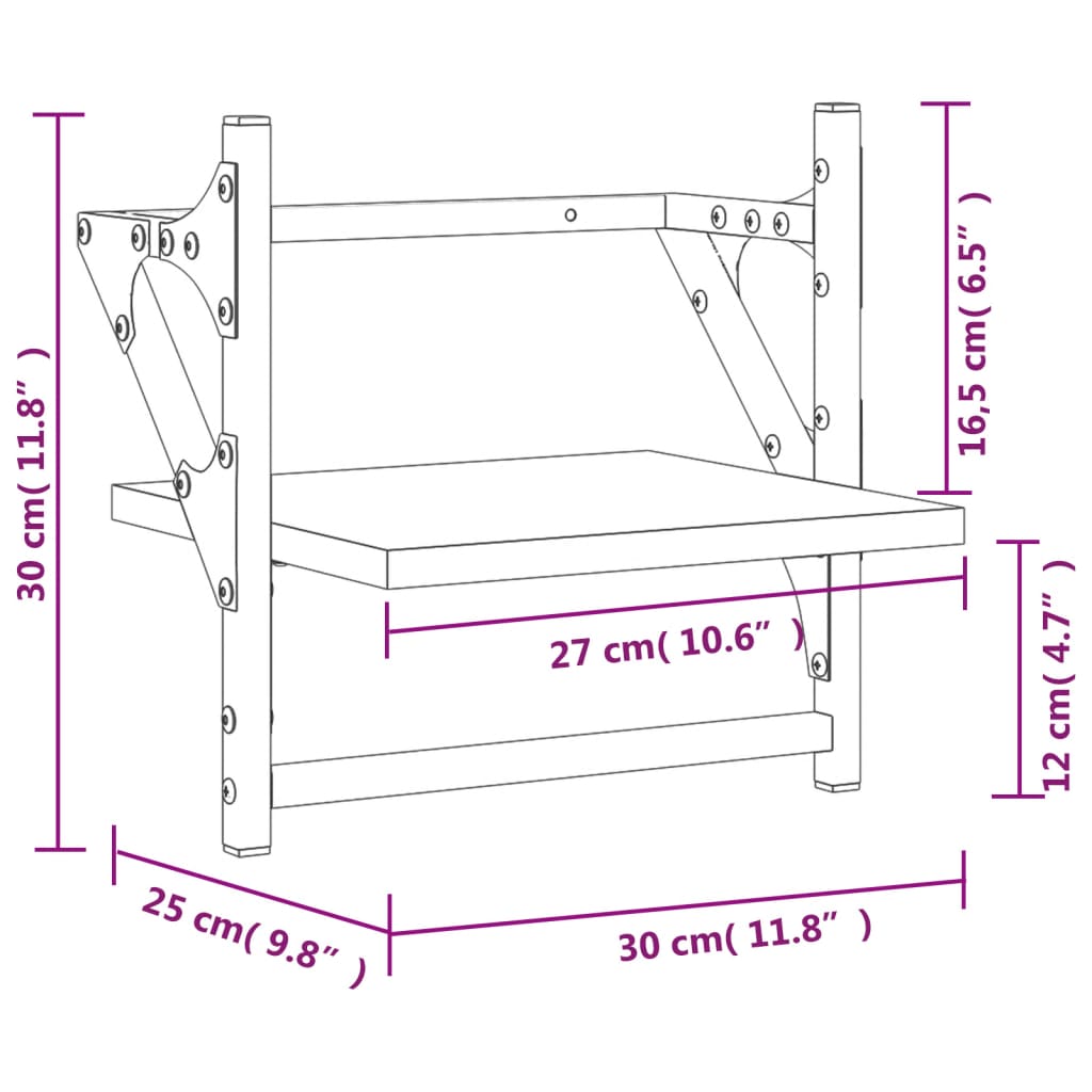 Wandschappen met stangen 2 st 30x25x30 cm zwart