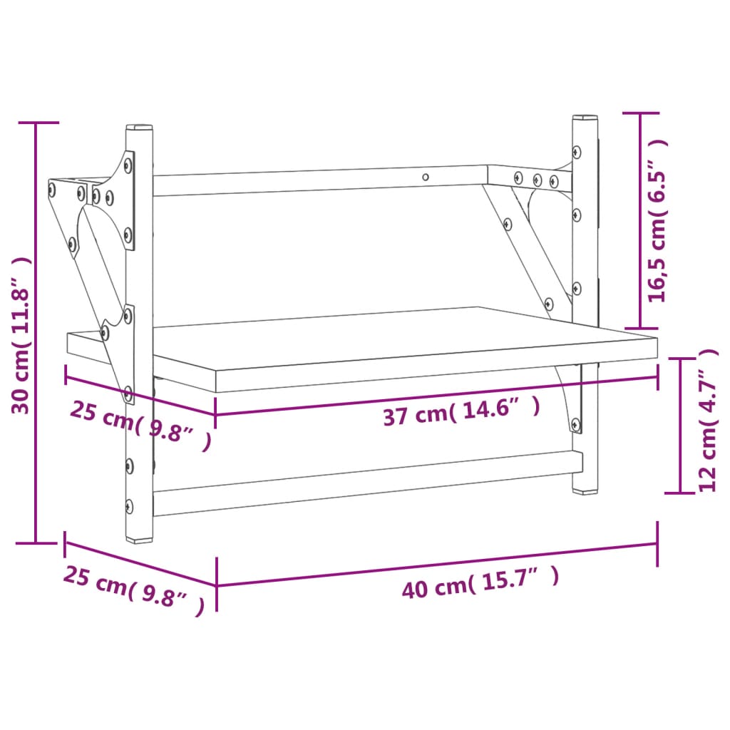 Wandschappen met stangen 2 st 40x25x30 cm bruin eikenkleur