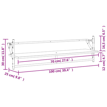 Wandschappen met stangen 2 st 100x25x30 cm zwart