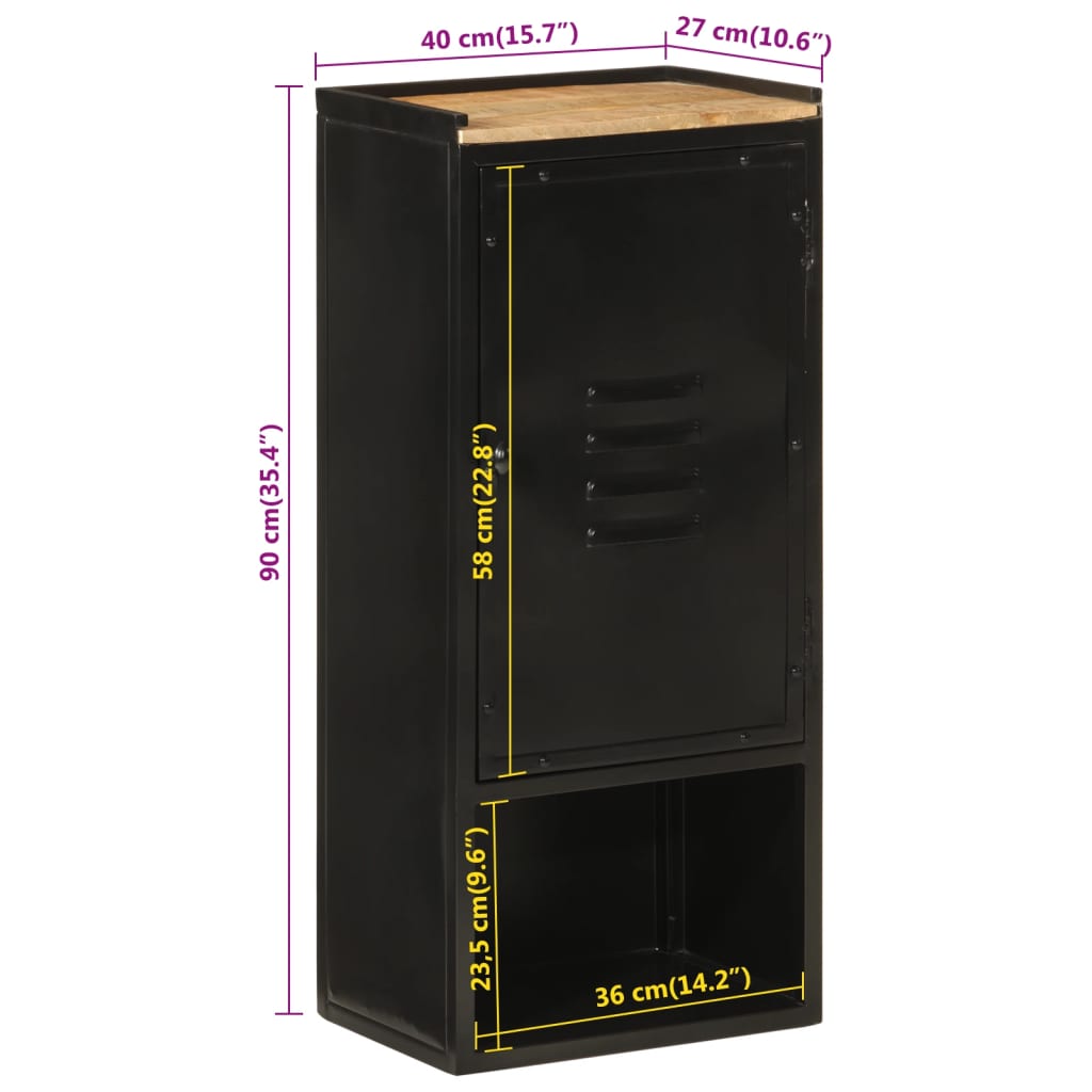 Badkamerkast 40x27x90 cm ijzer en massief mangohout