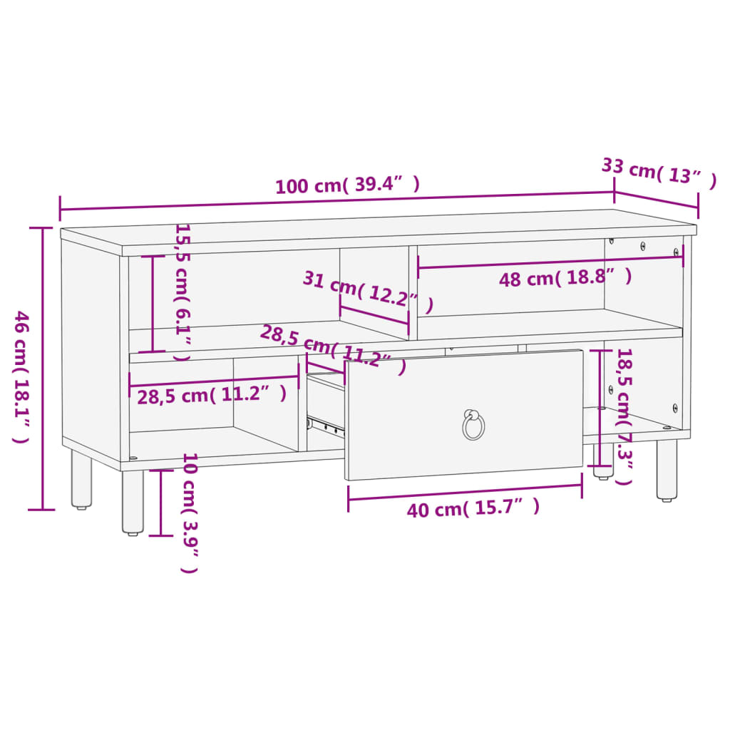 Tv-meubel 100x33x46 cm massief mangohout