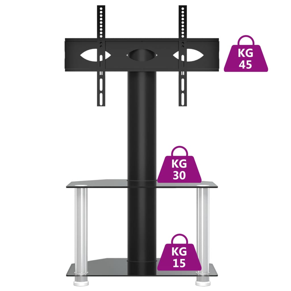 Tv-standaard hoek 2-laags voor 32-70 inch zwart en zilverkleur