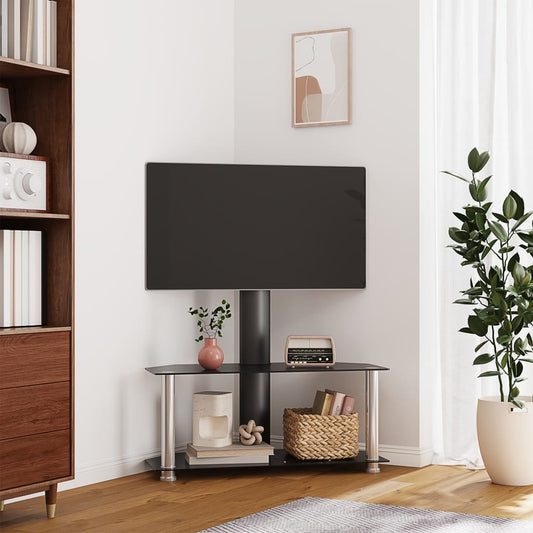 Tv-standaard hoek 2-laags voor 32-70 inch zwart en zilverkleur