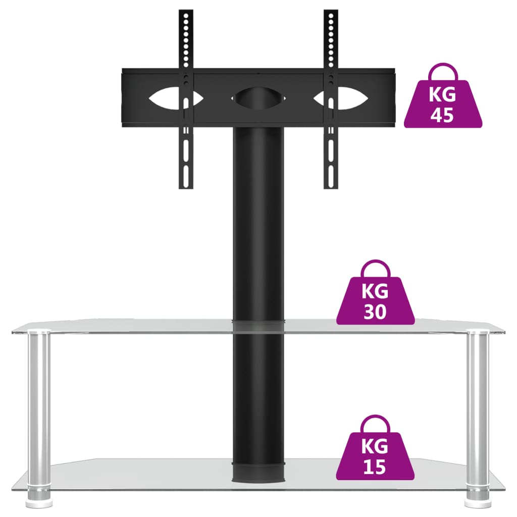 Tv-standaard hoek 2-laags voor 32-70 inch zwart en zilverkleur