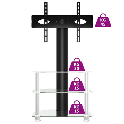 Tv-standaard hoek 3-laags voor 32-70 inch zwart en zilverkleur