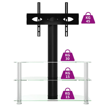 Tv-standaard hoek 3-laags voor 32-70 inch zwart en zilverkleur