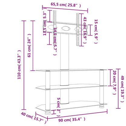 Tv-standaard hoek 3-laags voor 32-70 inch zwart en zilverkleur