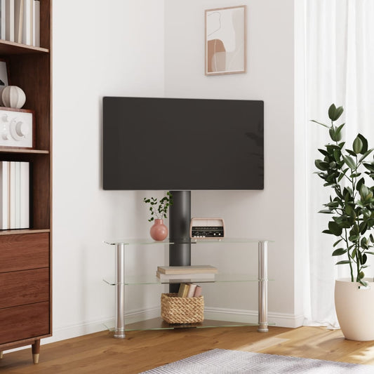 Tv-standaard hoek 3-laags voor 32-70 inch zwart en zilverkleur