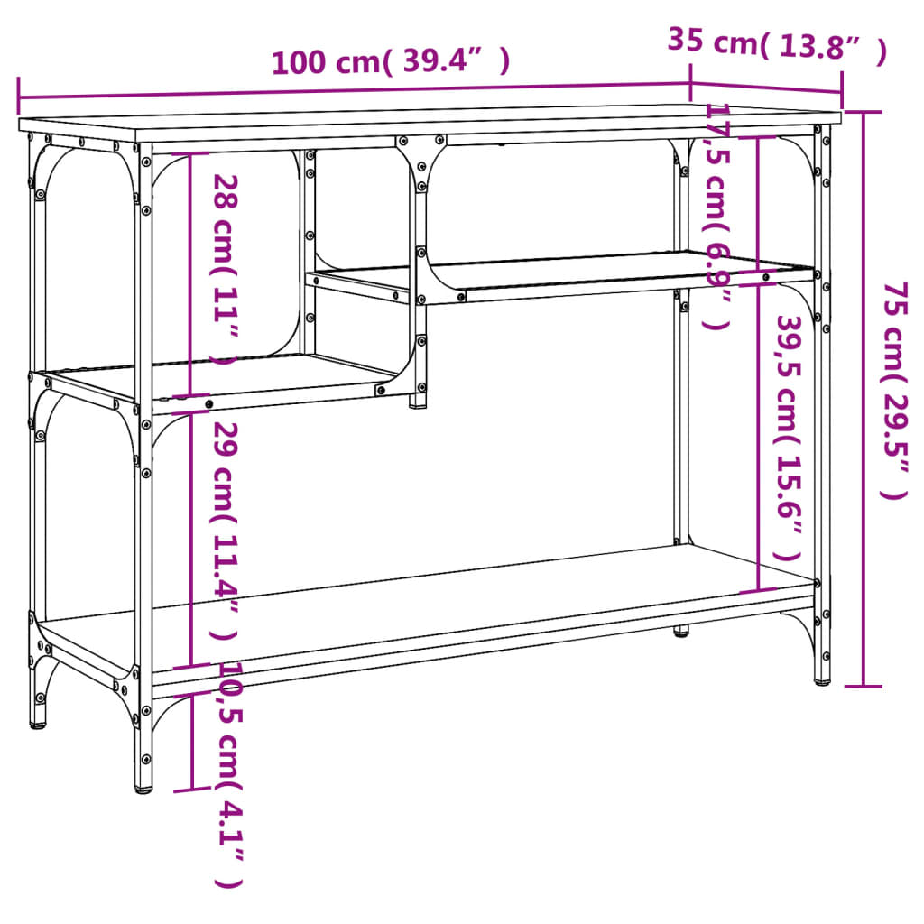 Wandtafel met schappen 100x35x75 cm zwart