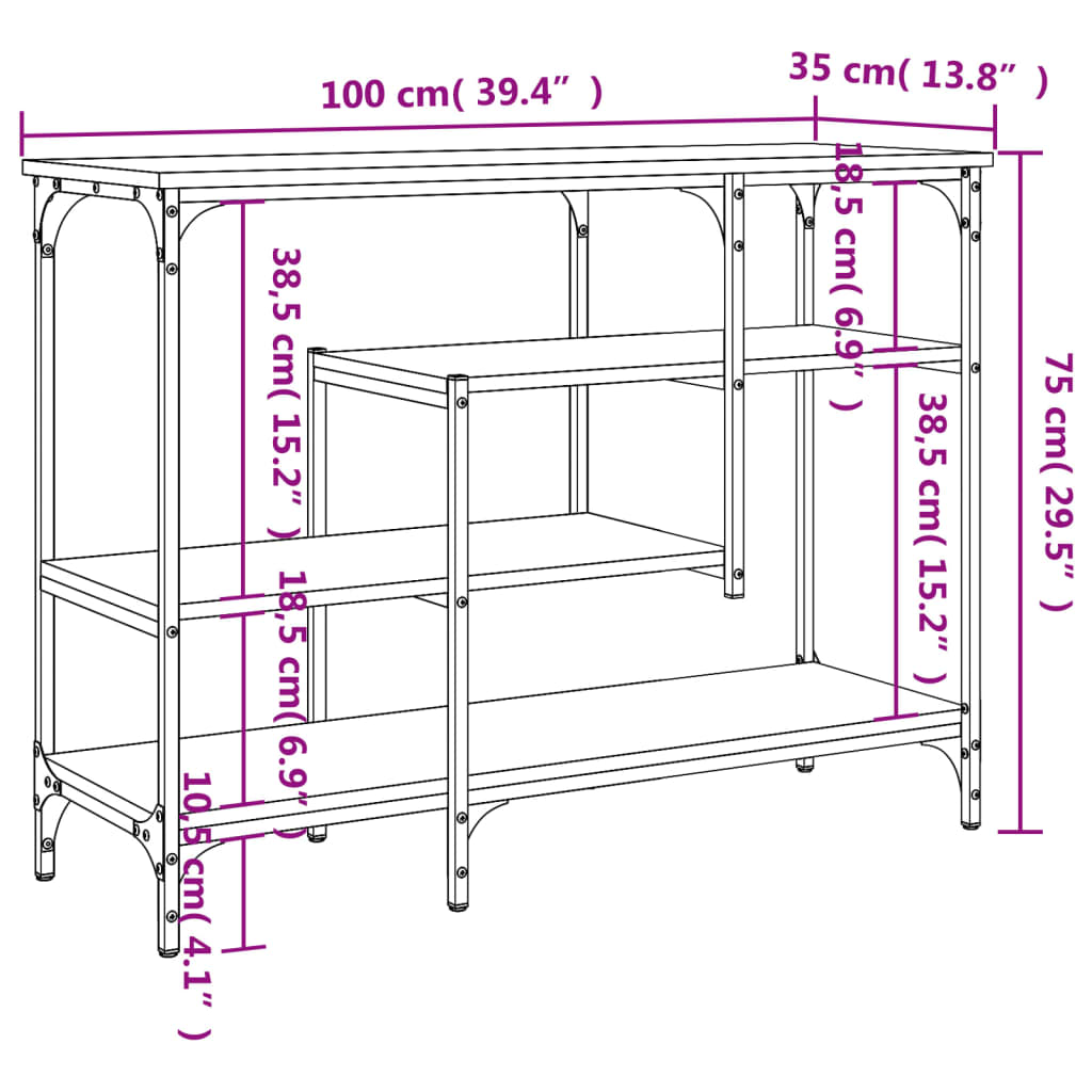 Wandtafel met schappen 100x35x75 cm bruin eikenkleur