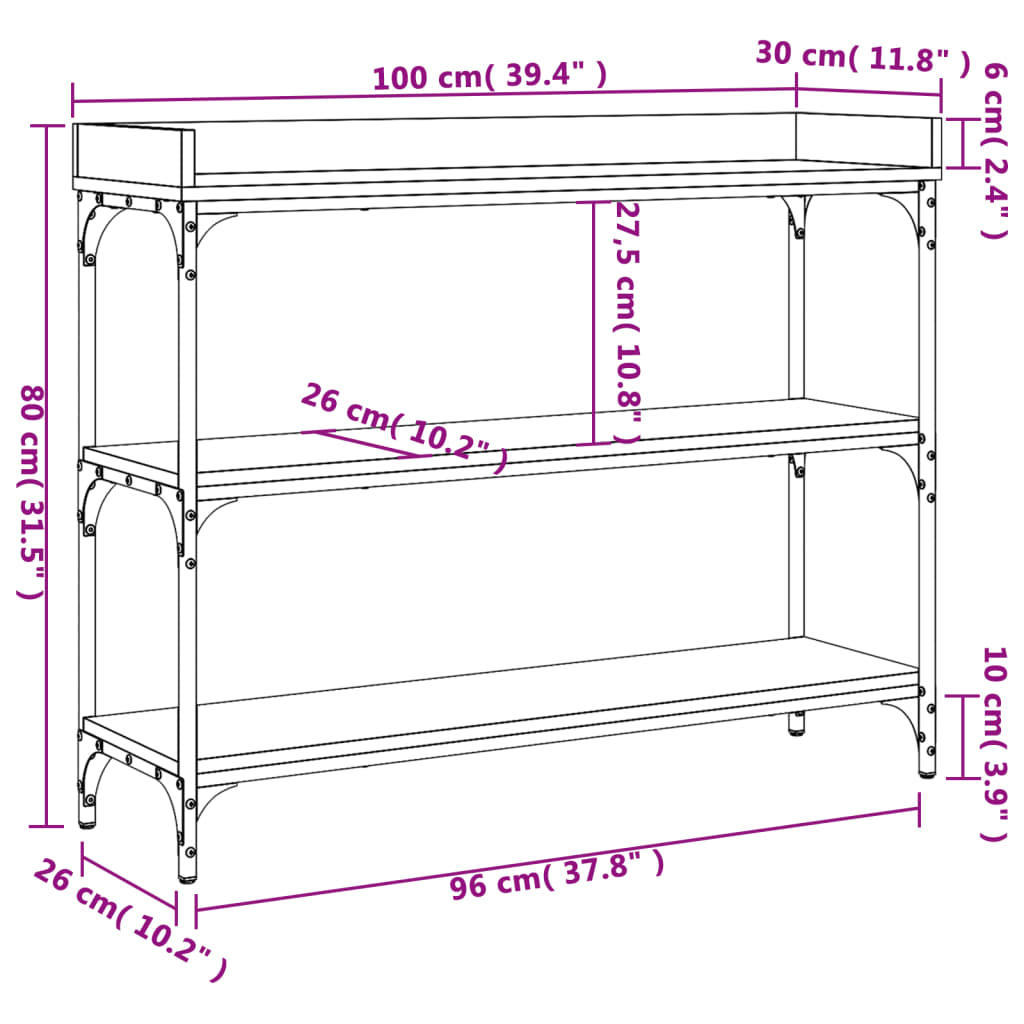 Wandtafel met schappen 100x30x80 cm sonoma eikenkleurig