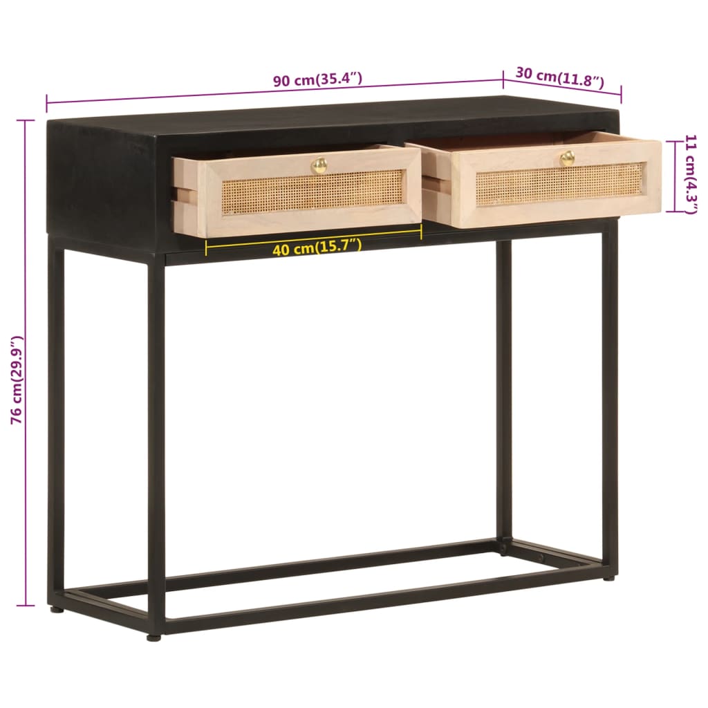 Wandtafel 90x30x76 cm massief mangohout en ijzer zwart