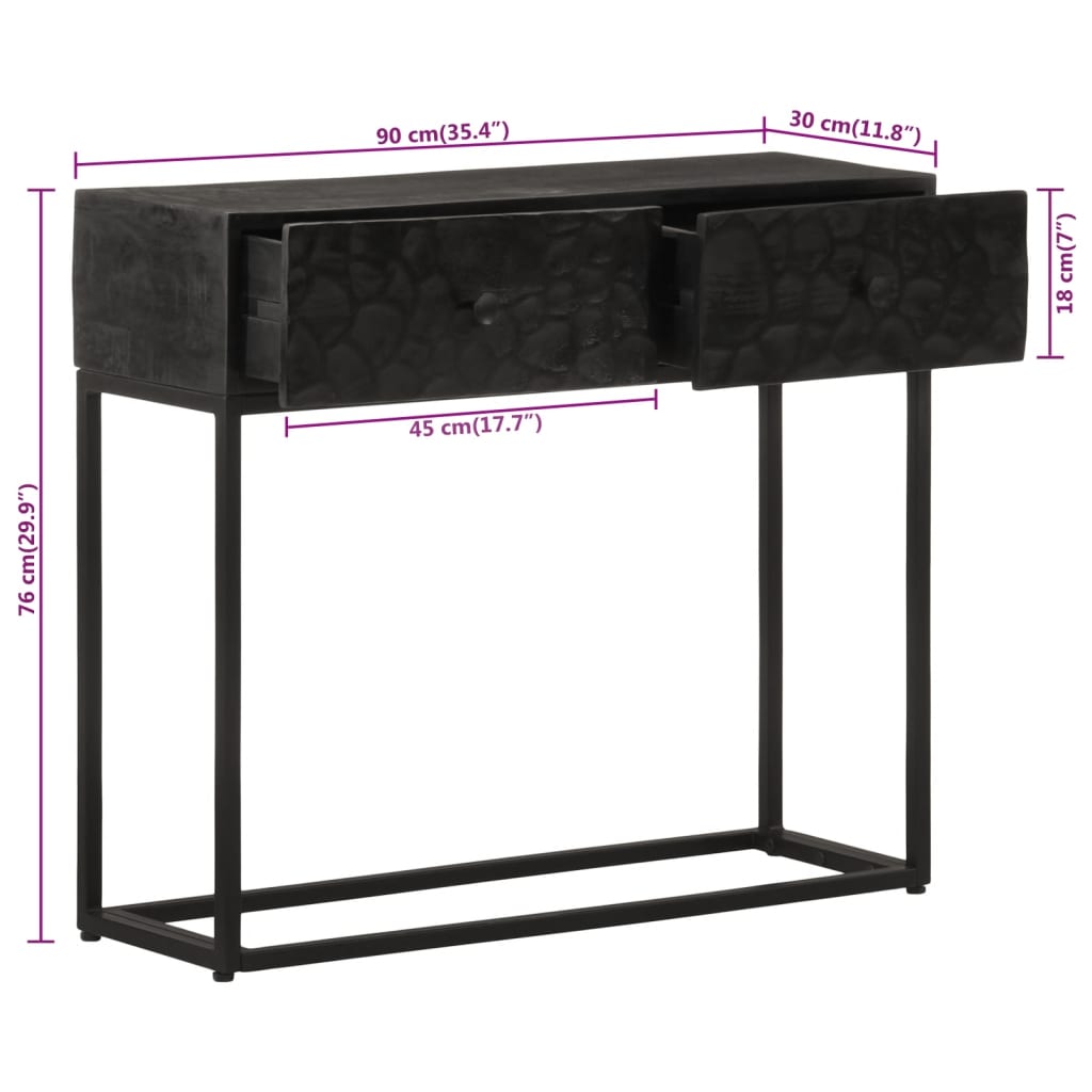 Wandtafel 90x30x76 cm massief mangohout en ijzer zwart