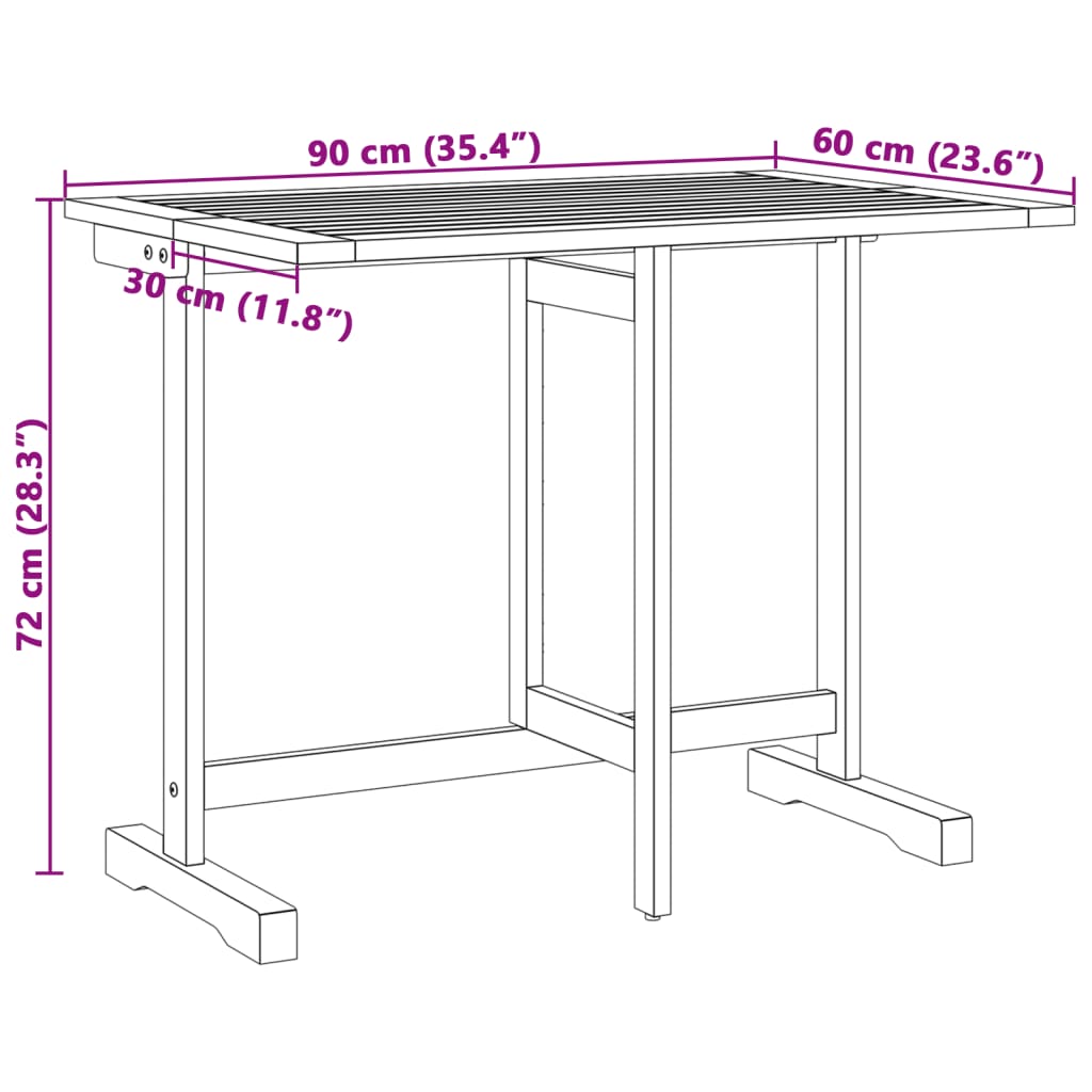 Balkontafel inklapbaar 90x60x72 cm massief acaciahout