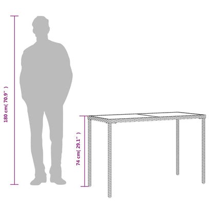 Tuintafel met glazen blad 115x54x74 cm poly rattan grijs