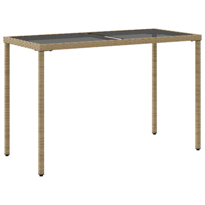 Tuintafel met glazen blad 115x54x74 cm poly rattan beige