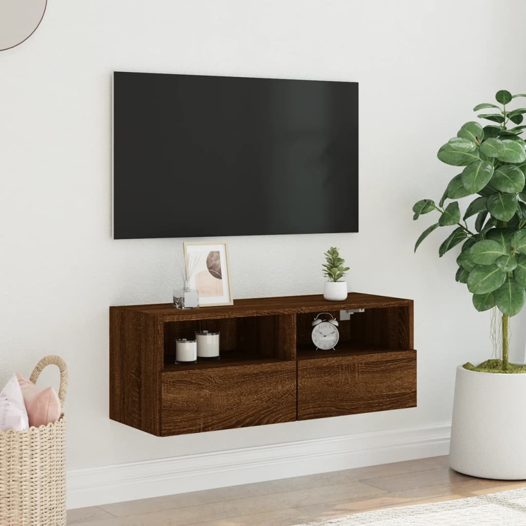 Tv-wandmeubel 80x30x30 cm bewerkt hout bruin eikenkleur