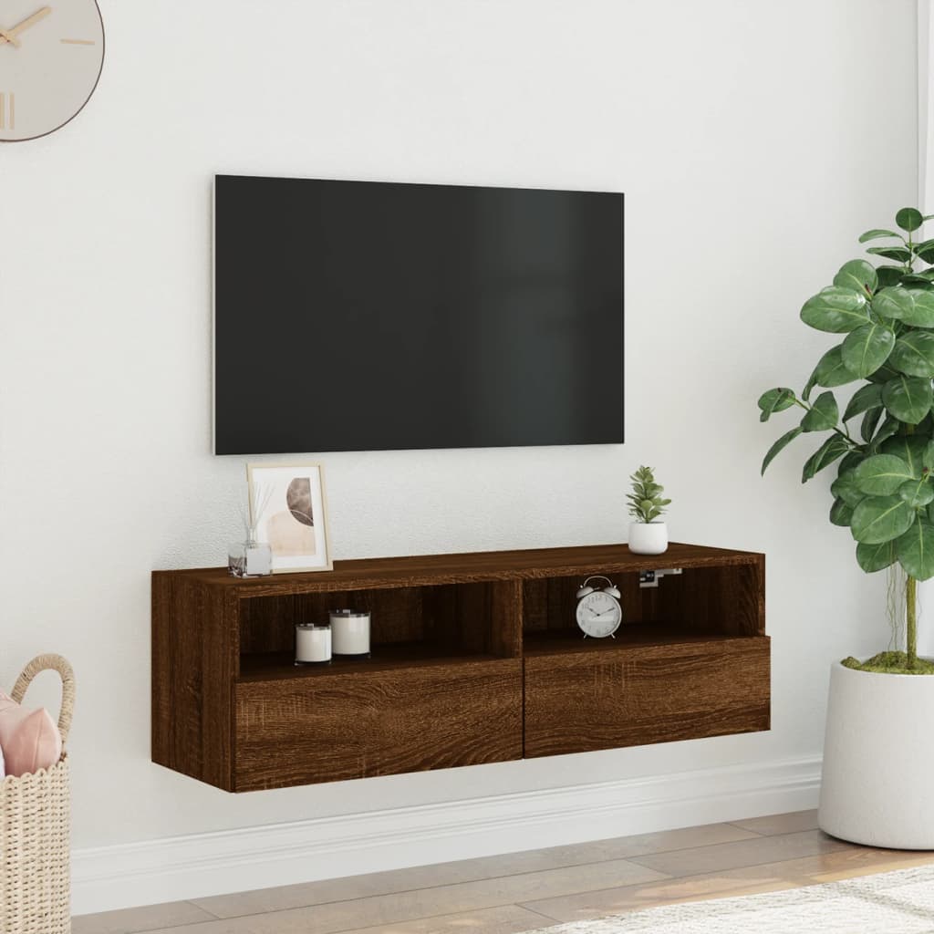 Tv-wandmeubel 100x30x30 cm bewerkt hout bruin eikenkleur