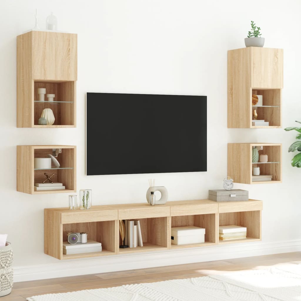 Tv-wandmeubel met LED-verlichting 30x28,5x30 cm sonoma eiken