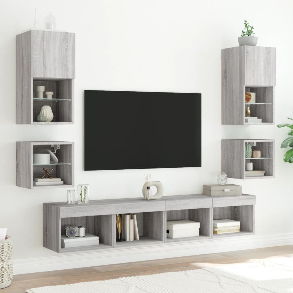 Tv-wandmeubel met LED-verlichting 30x28,5x30 cm grijs sonoma