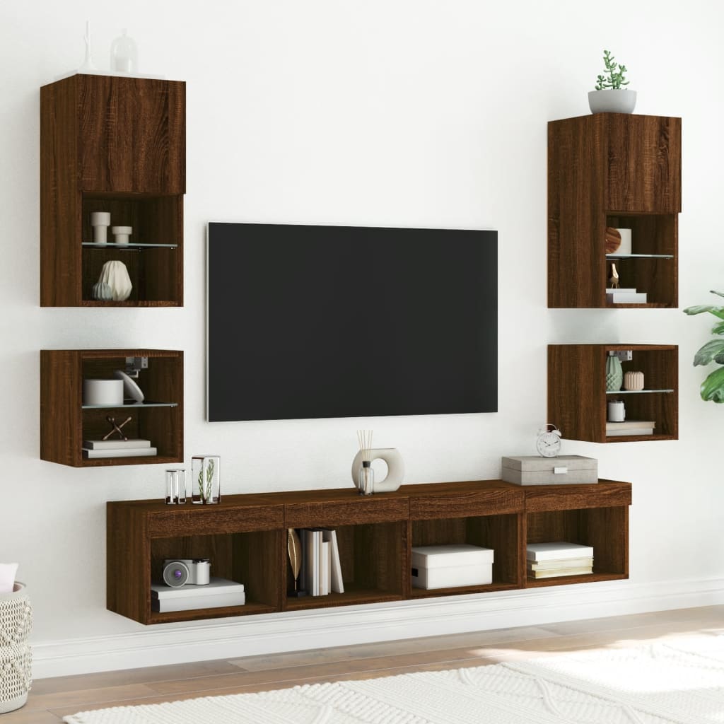 Tv-wandmeubels met LED 2 st 30x28,5x30 cm bruin eikenkleur