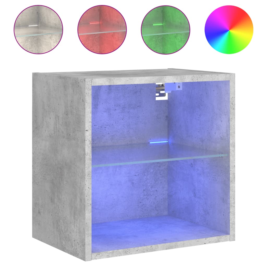 Nachtkastjes met LED's 2 st wandgemonteerd betongrijs