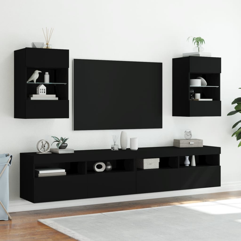 Tv-wandmeubels met LED-verlichting 2 st 40x30x60,5 cm zwart