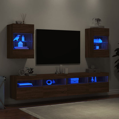 Tv-wandmeubels met LED 2 st 40x30x60,5 cm bruin eikenkleur