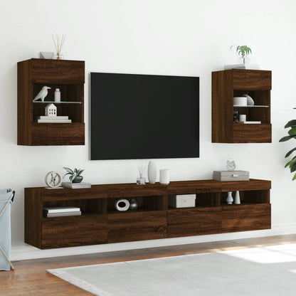 Tv-wandmeubels met LED 2 st 40x30x60,5 cm bruin eikenkleur