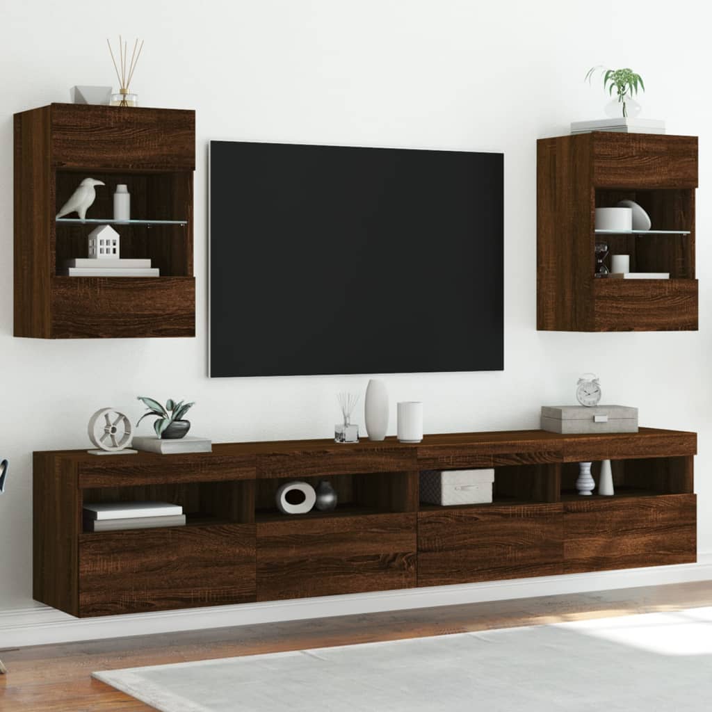 Tv-wandmeubels met LED 2 st 40x30x60,5 cm bruin eikenkleur