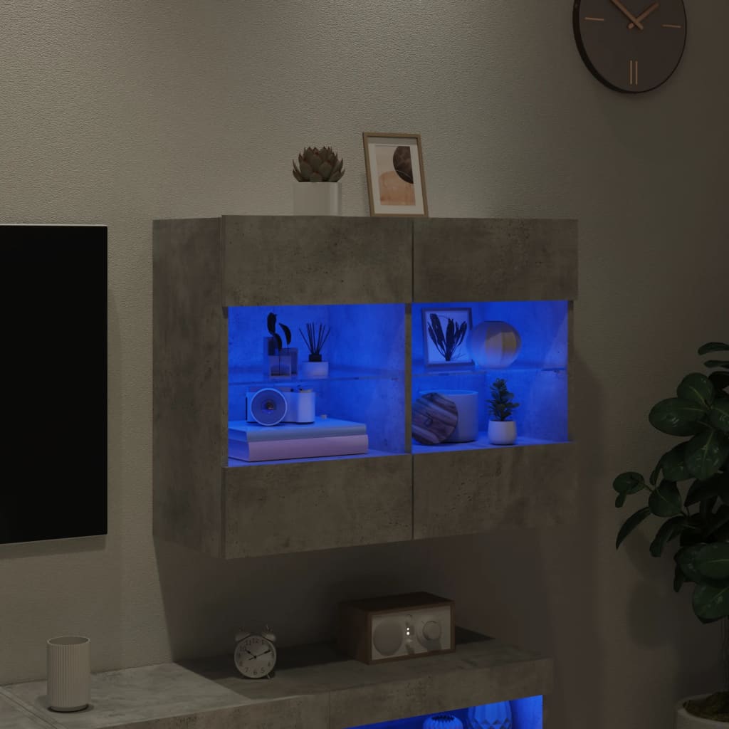 Tv-wandmeubel met LED-verlichting 78,5x30x60,5 cm betongrijs