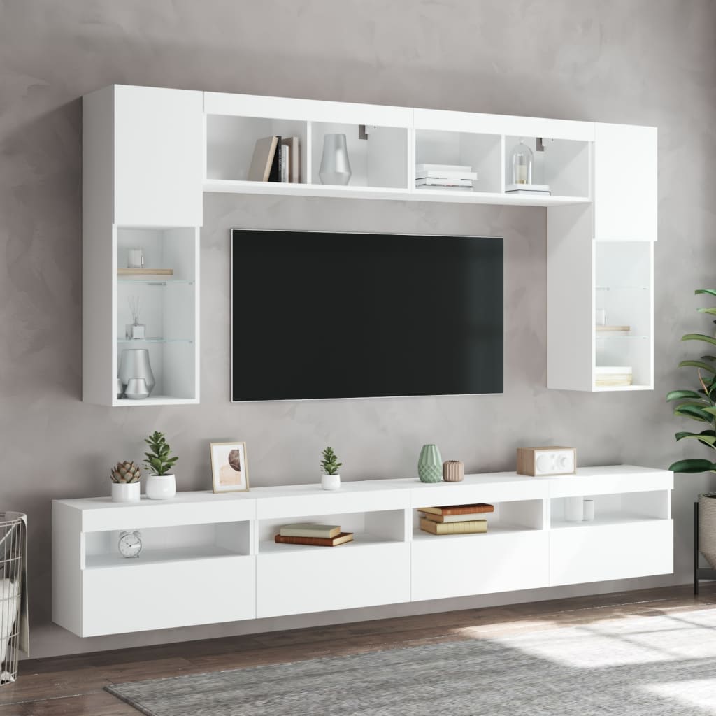 Tv-wandmeubels met LED-verlichting 2 st 60x30x40 cm wit