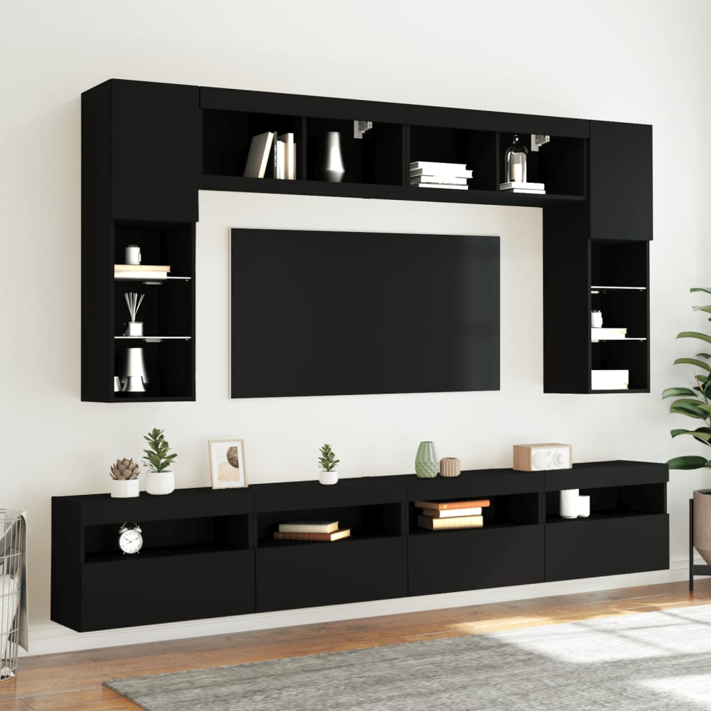 Tv-wandmeubels met LED-verlichting 2 st 60x30x40 cm zwart