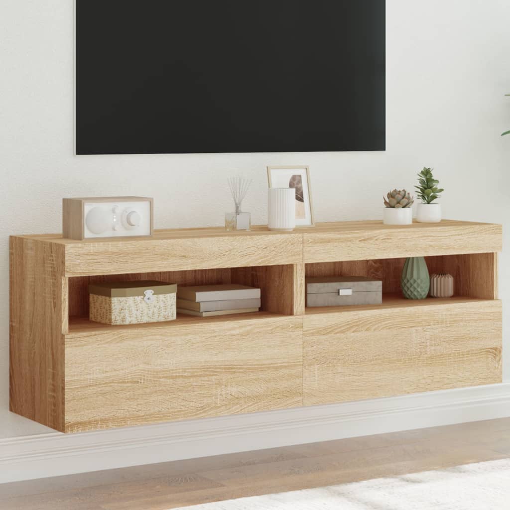 Tv-wandmeubels met LED 2 st 60x30x40 cm sonoma eikenkleurig