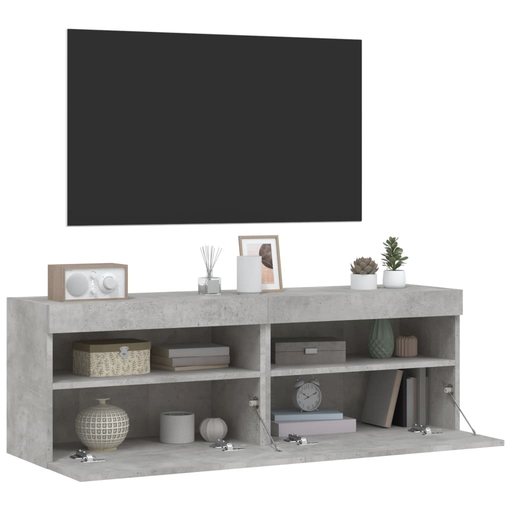 Tv-wandmeubels met LED 2 st 60x30x40 cm betongrijs