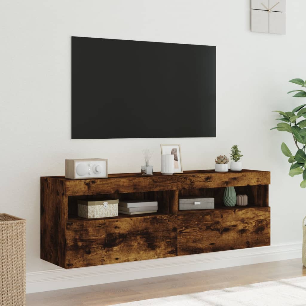 Tv-wandmeubels met LED 2 st 60x30x40 cm gerookt eikenkleurig