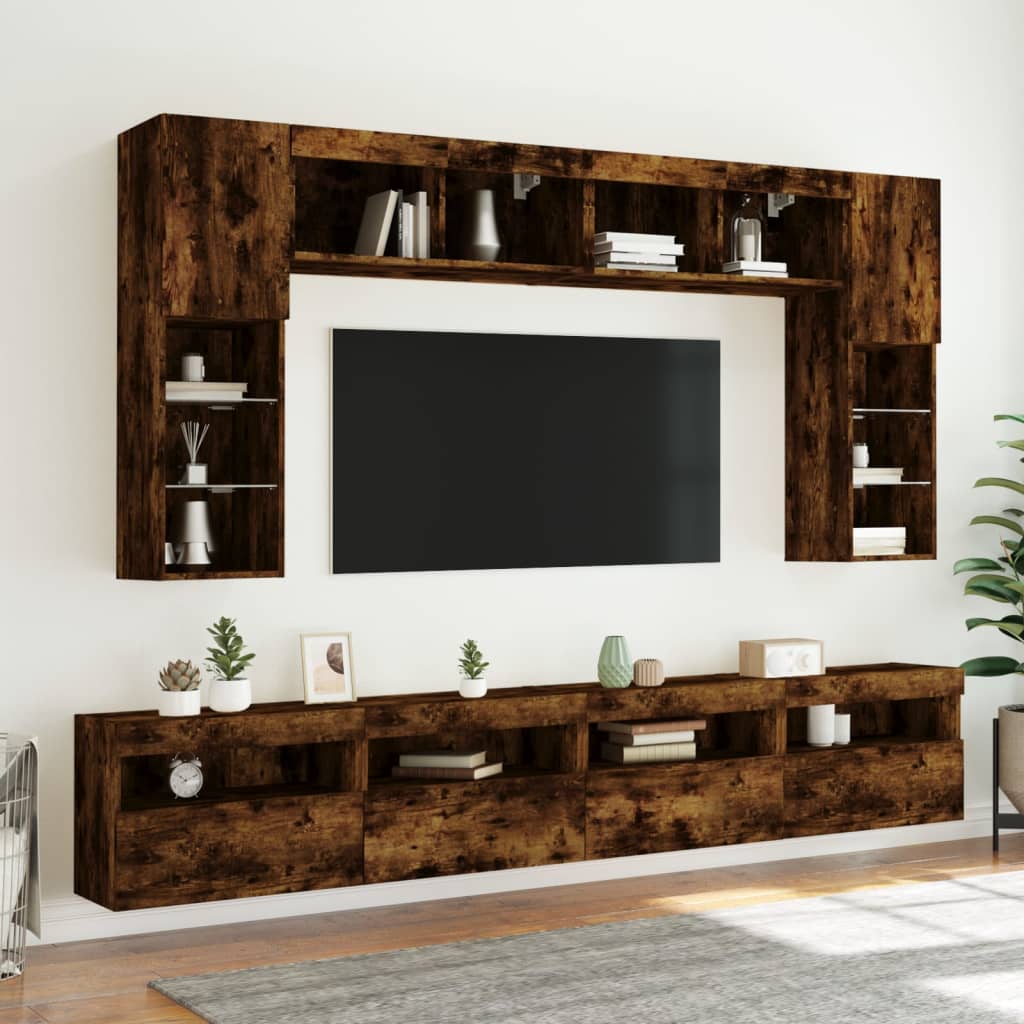 Tv-wandmeubels met LED 2 st 60x30x40 cm gerookt eikenkleurig