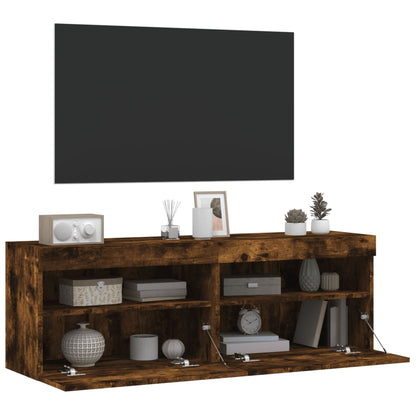 Tv-wandmeubels met LED 2 st 60x30x40 cm gerookt eikenkleurig