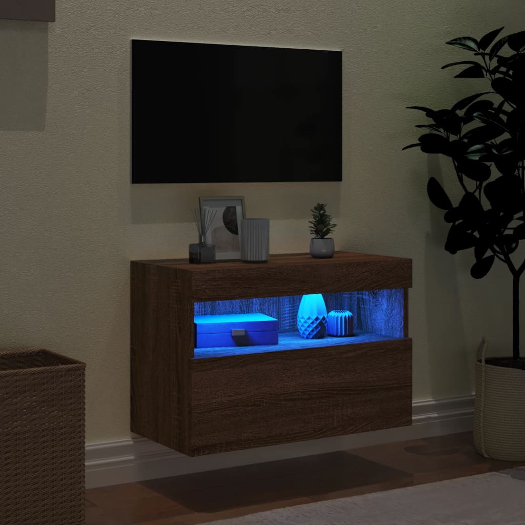 Tv-wandmeubel met LED-verlichting 60x30x40 cm bruin eikenkleur