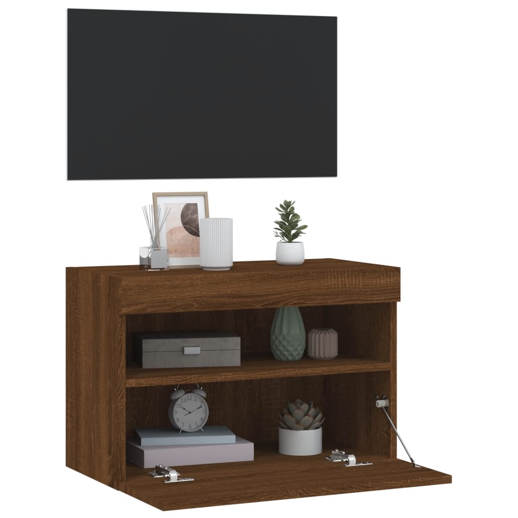 Tv-wandmeubel met LED-verlichting 60x30x40 cm bruin eikenkleur