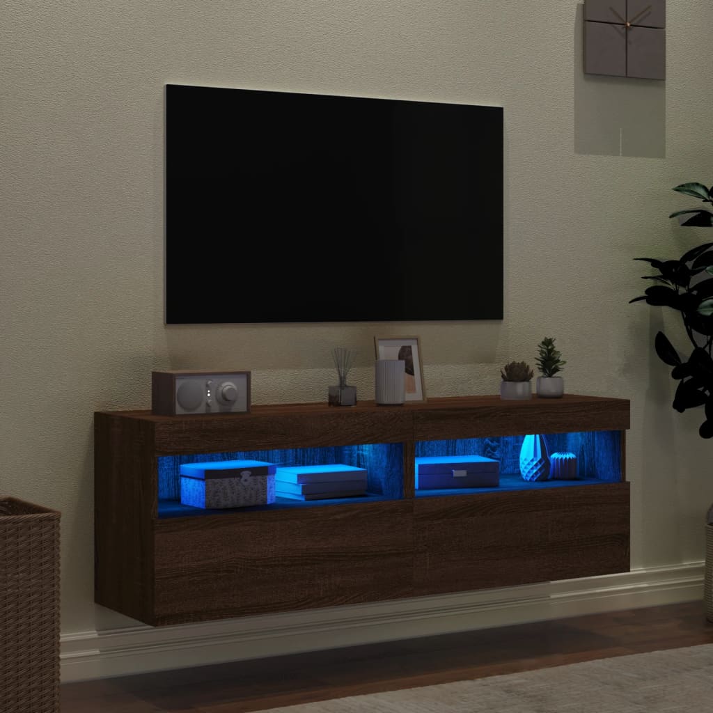 Tv-wandmeubels met LED-verlichting 2 st 60x30x40 cm bruineiken