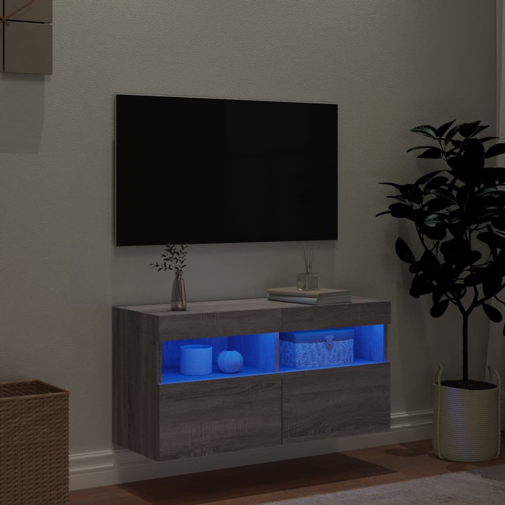 Tv-wandmeubel met LED-verlichting 80x30x40 cm grijs sonoma