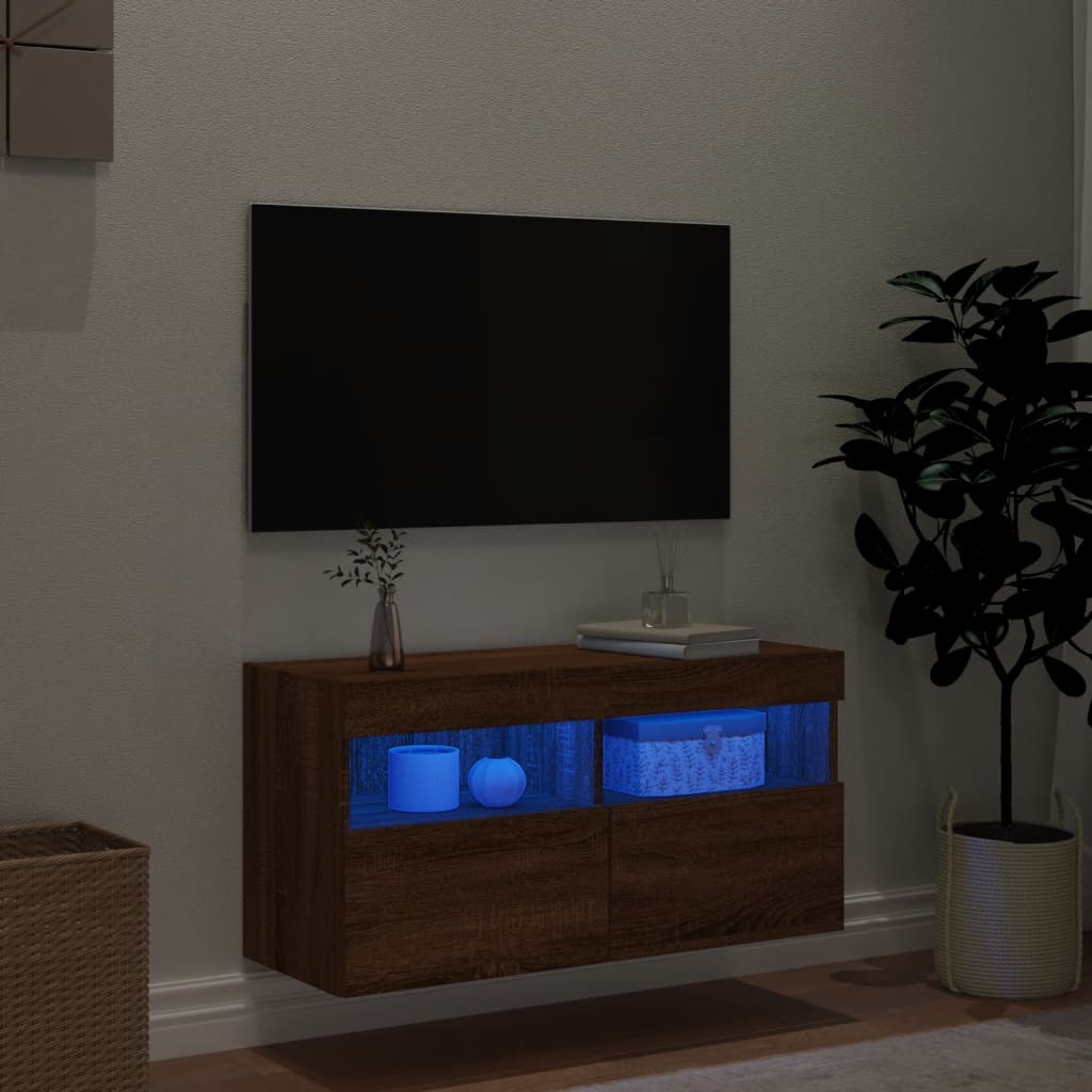 Tv-wandmeubel met LED-verlichting 80x30x40 cm bruin eikenkleur