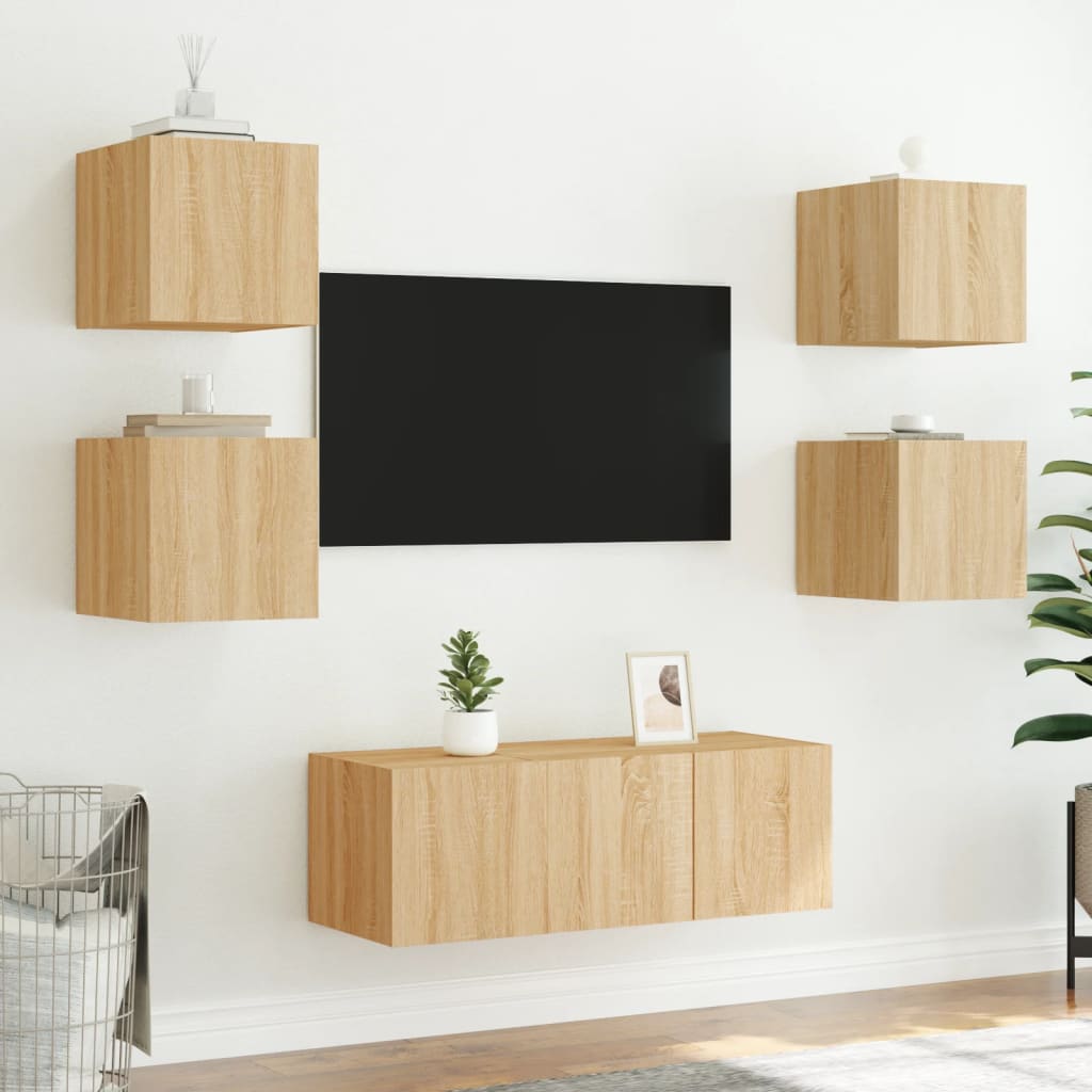 Tv-wandmeubel met LED-verlichting 30,5x35x30 cm sonoma eiken