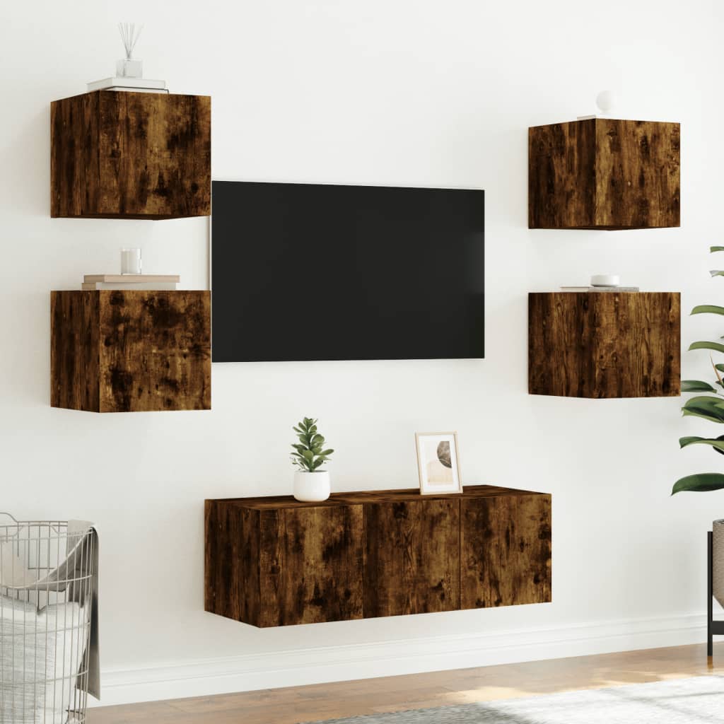 Tv-wandmeubel met LED-verlichting 30,5x35x30 cm gerookt eiken