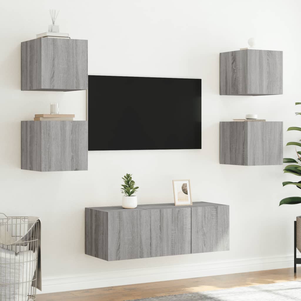 Tv-wandmeubels met LED 2 st 30,5x35x30 cm grijs sonoma eiken