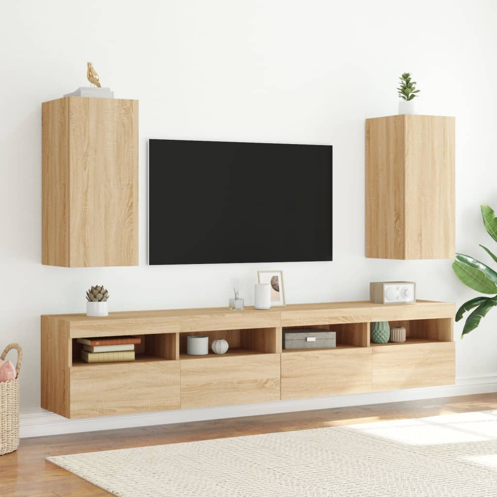 Tv-wandmeubels met LED 2 st 30,5x35x70 cm sonoma eikenkleurig