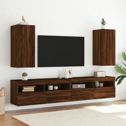 Tv-wandmeubelen met LED 2 st 30,5x35x70 cm bruin eikenkleur