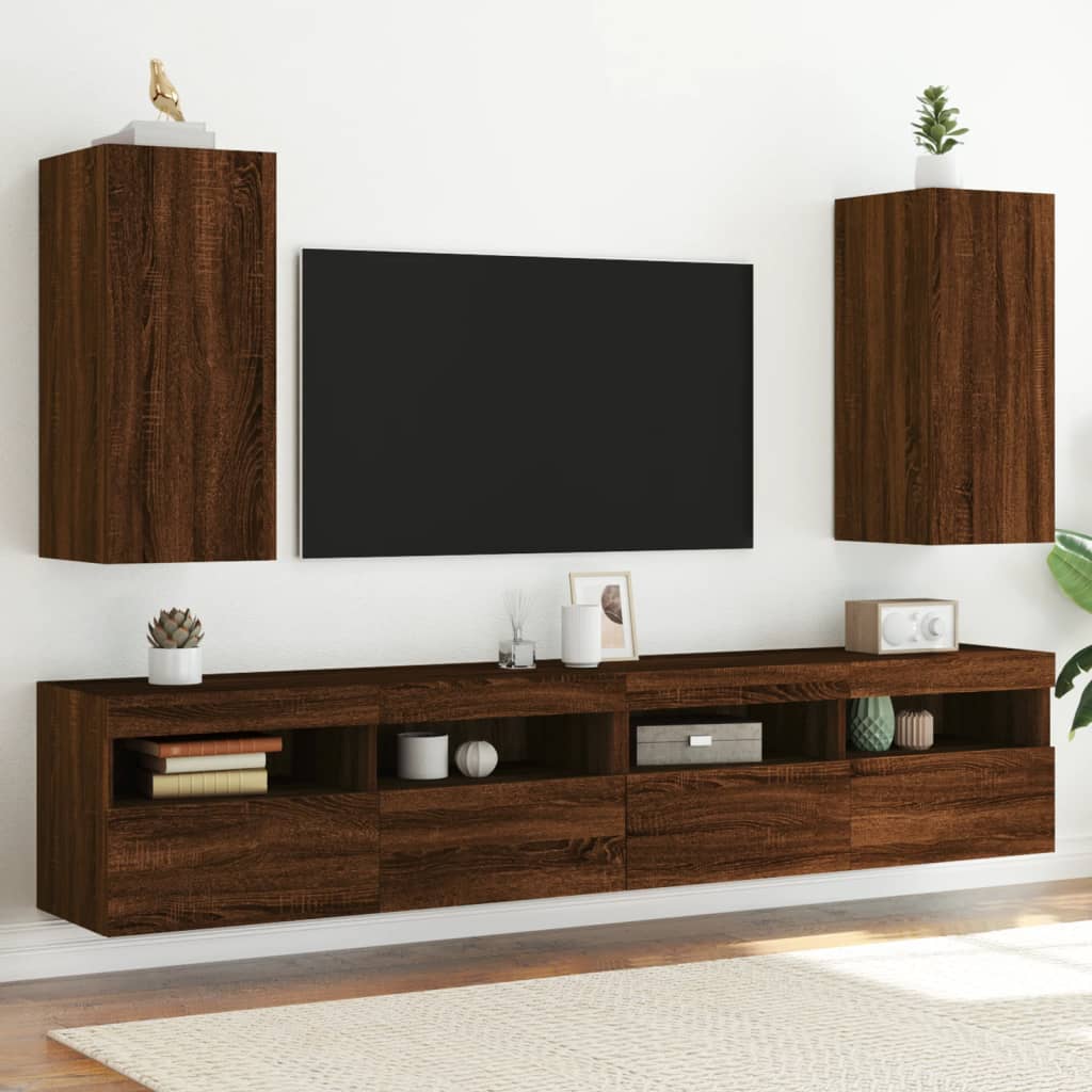 Tv-wandmeubelen met LED 2 st 30,5x35x70 cm bruin eikenkleur